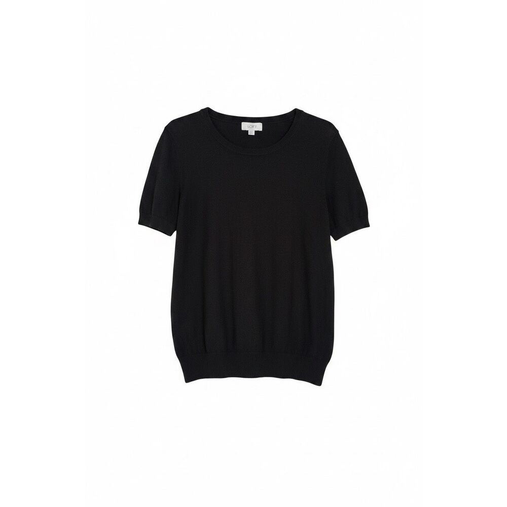 LOFT Outlet Short Sleeve Crew Neck Cotton Knit Sweater Top Black Size XS
